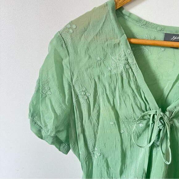 J.Jill Mint Green Floral Embroidery Short Sleeve Blouse - Picture 7 of 7
